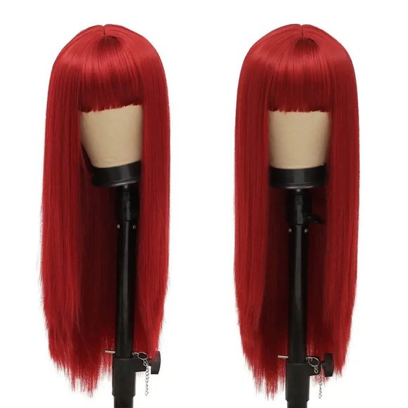 Red Long Straight Cosplay Hair Wig with Bangs - Picture 1 of 3